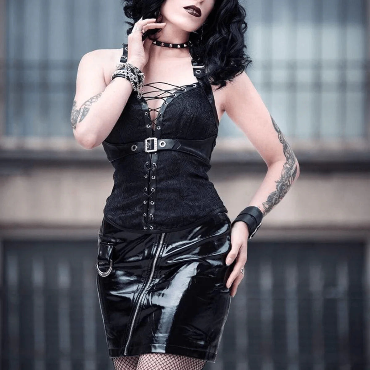 Women’s Punk Sliant Zipper PU Skiny Skirts