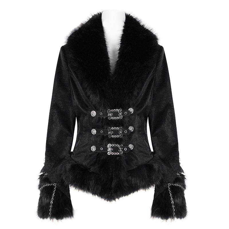 Women’s Gothic Faux Fur Bucket-up Chain Jacket