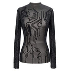 Women’s Gothic Full Sleeves High Neck Sheer Lace Tops