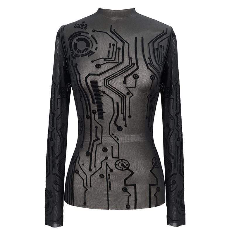 Women’s Gothic Full Sleeves High Neck Sheer Lace Tops