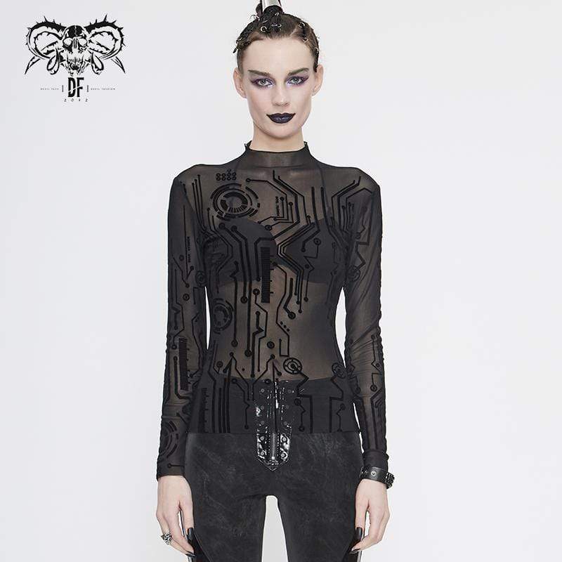 Women’s Gothic Full Sleeves High Neck Sheer Lace Tops