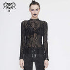 Women’s Gothic Full Sleeves High Neck Sheer Lace Tops