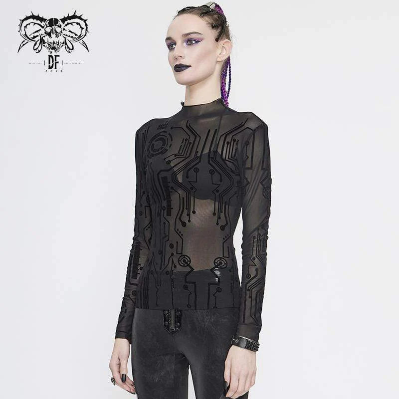Women’s Gothic Full Sleeves High Neck Sheer Lace Tops