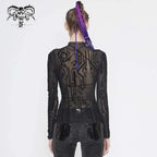 Women’s Gothic Full Sleeves High Neck Sheer Lace Tops