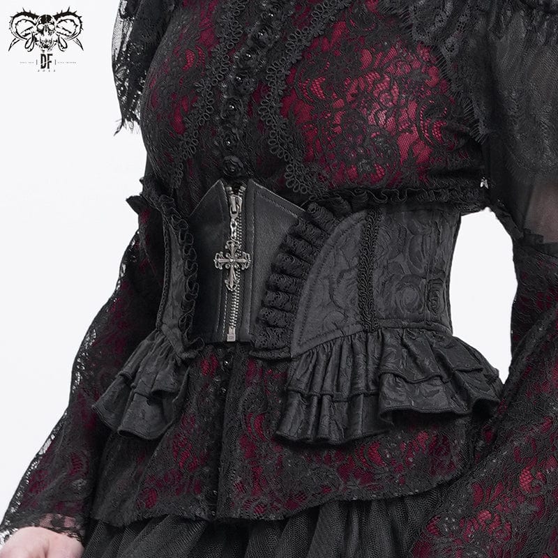 Women’s Gothic Ruffled Lace Splice Underbust Corset Black