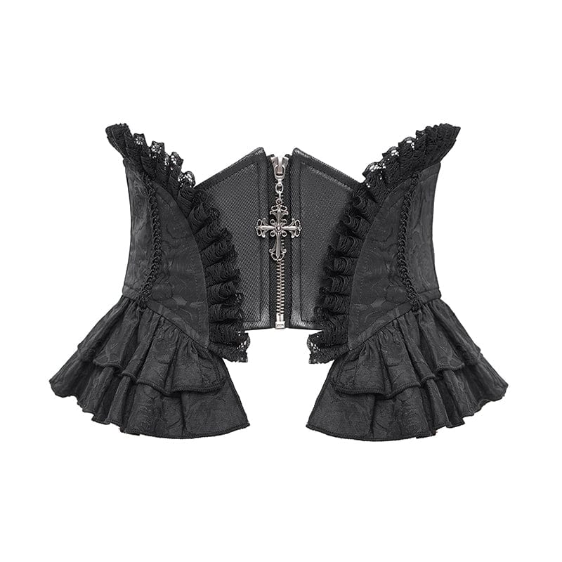 Women’s Gothic Ruffled Lace Splice Underbust Corset Black