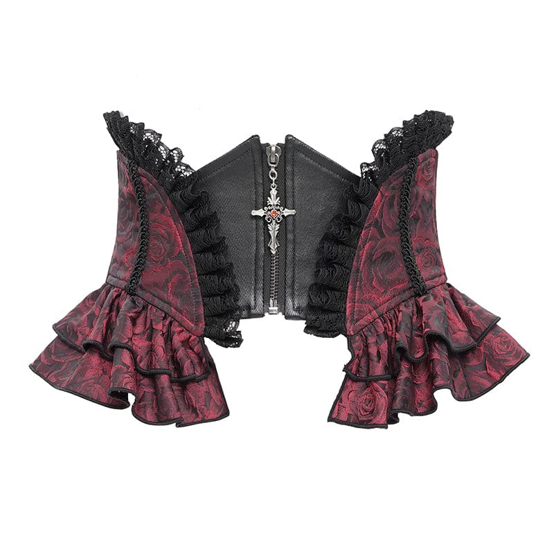 Women’s Gothic Ruffled Lace Splice Underbust Corset Red