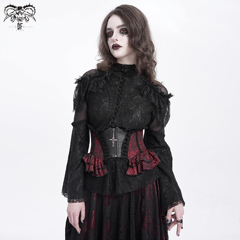 Women’s Gothic Ruffled Lace Splice Underbust Corset Red