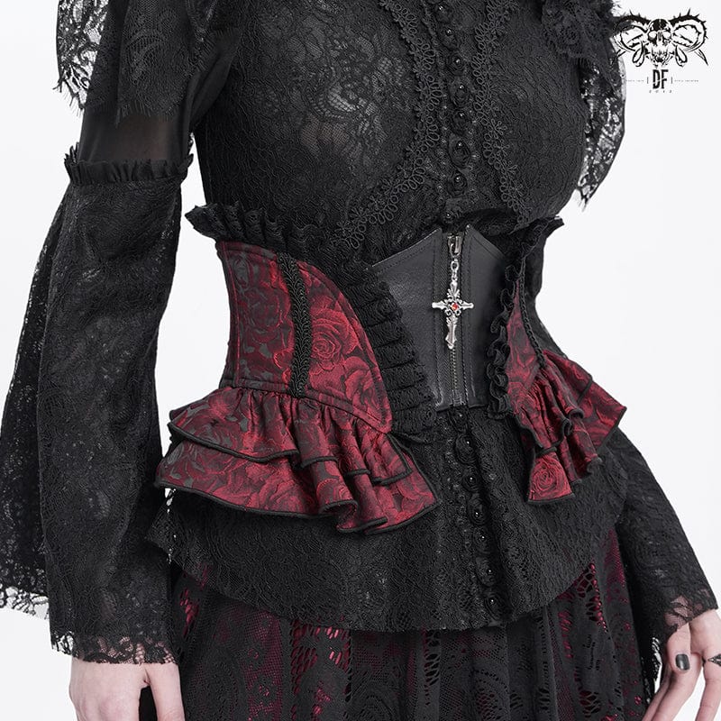 Women’s Gothic Ruffled Lace Splice Underbust Corset Red