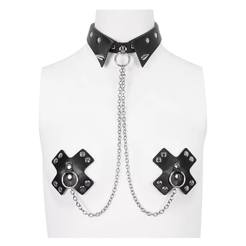 Women’s Gothic Studded Chain Choker With Breast Covers