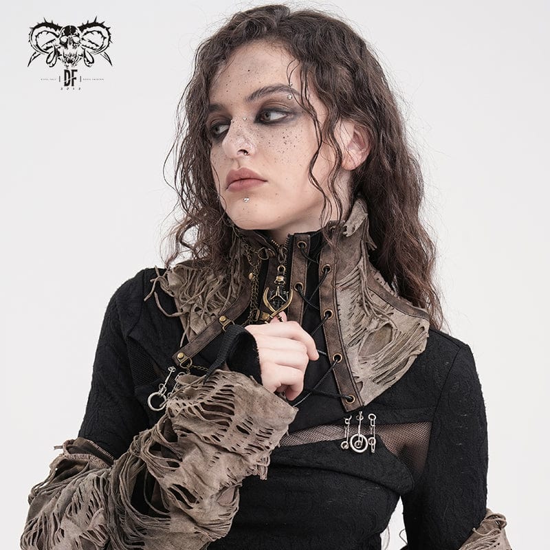 Women’s Steampunk Ripped Chain Neckwear Black-Coffee