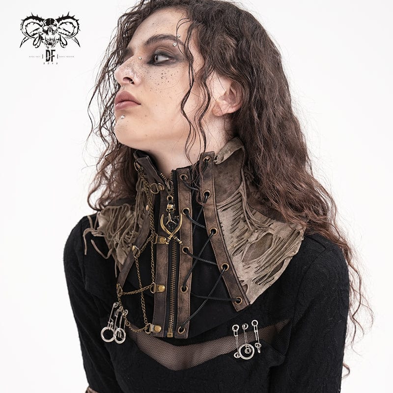 Women’s Steampunk Ripped Chain Neckwear Black-Coffee