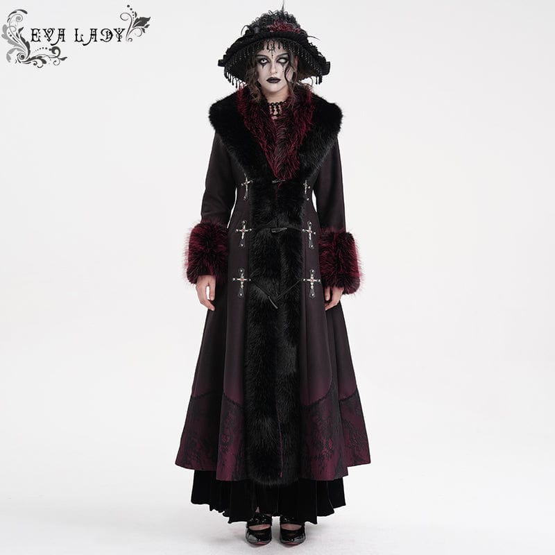 Women’s Gothic Cross Lace Coat Black Red