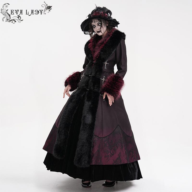Women’s Gothic Cross Lace Coat Black Red