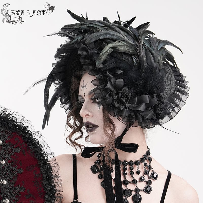 Women’s Gothic Mesh Strap Feather Hair Accessories