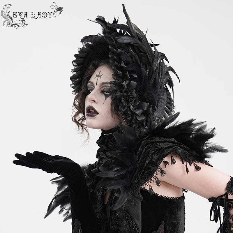 Women’s Gothic Mesh Strap Feather Hair Accessories
