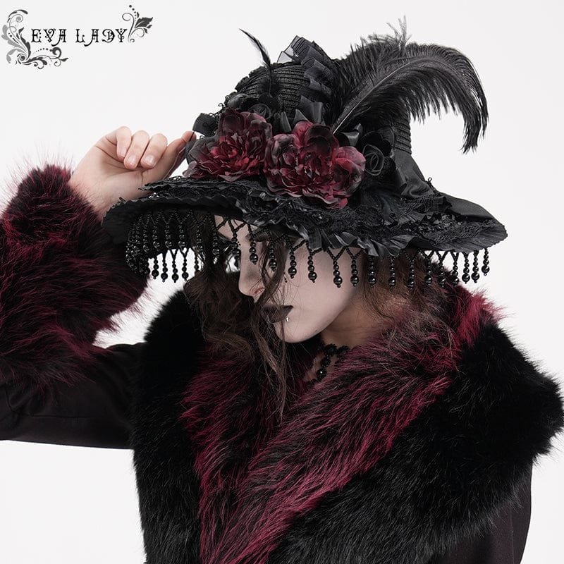 Women’s Gothic Tassels Feather Rose Hat