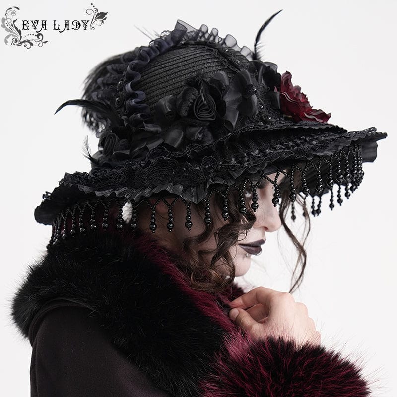 Women’s Gothic Tassels Feather Rose Hat