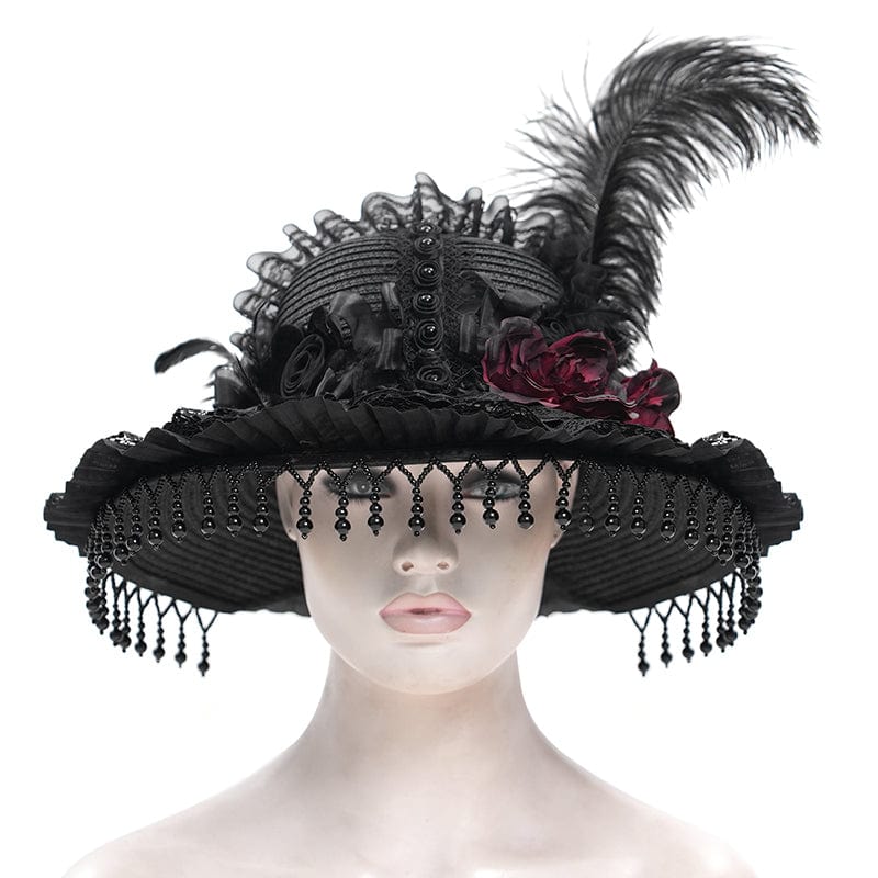 Women’s Gothic Tassels Feather Rose Hat