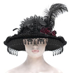 Women’s Gothic Tassels Feather Rose Hat