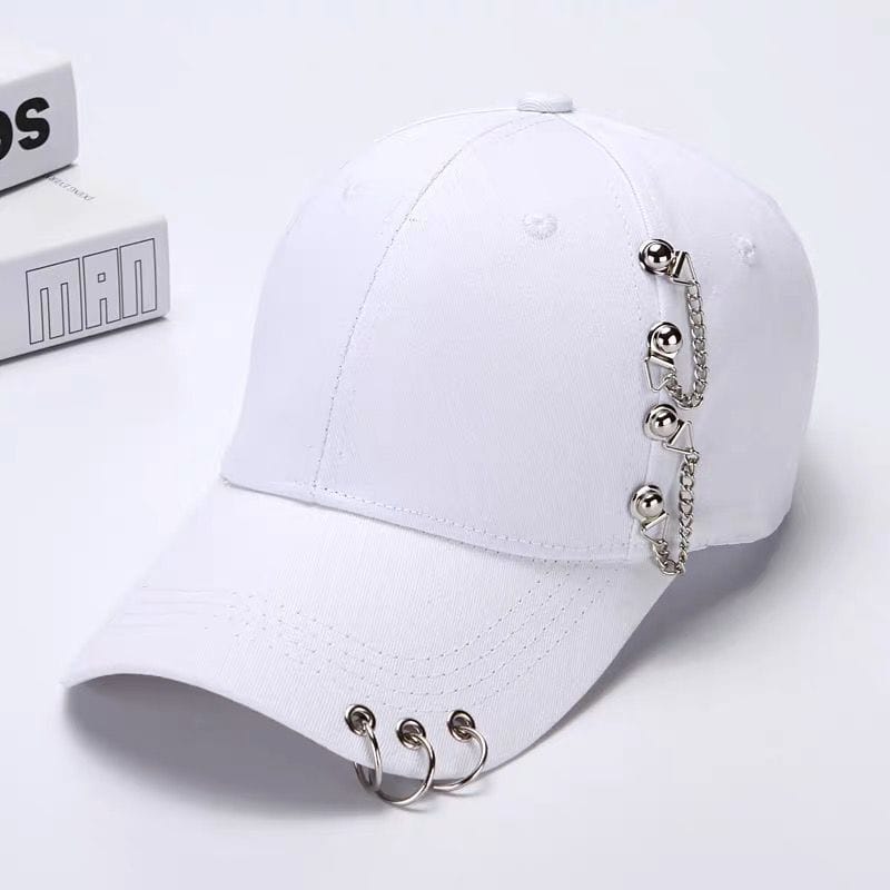 Unisex Punk Chain Baseball Cap with Piercing Rings