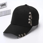 Unisex Punk Chain Baseball Cap with Piercing Rings