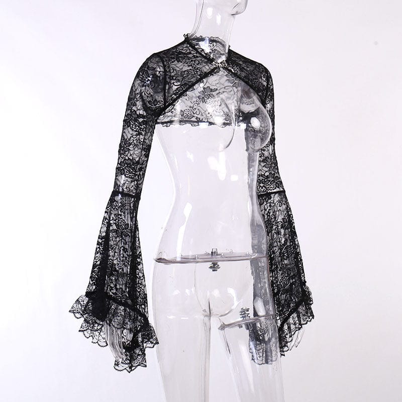 Women’s Gothic Flared Sleeved Ruffled Lace Cape
