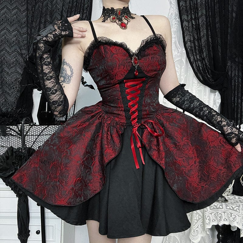Women’s Gothic Rose Jacquard Lace-up Dress