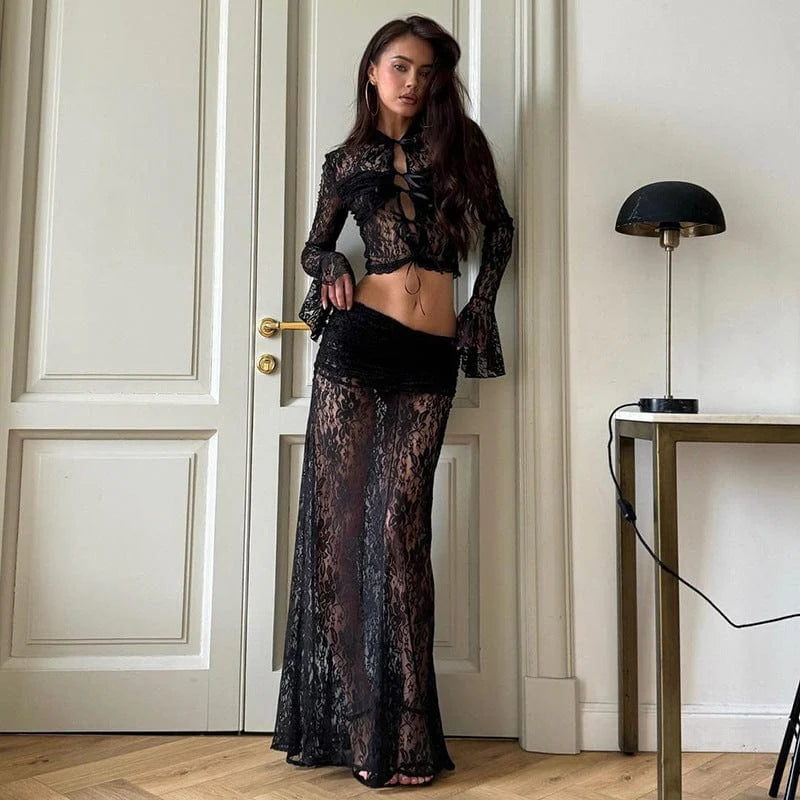 Women’s Gothic See-through Floral Lace Suit