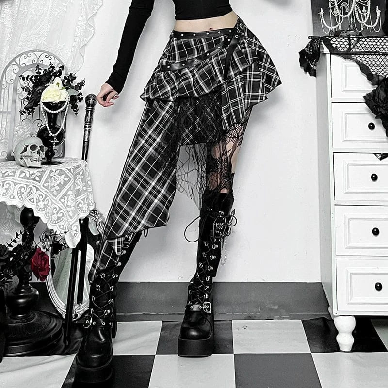 Women’s Grunge Asymmetric Layered Plaid Skirt