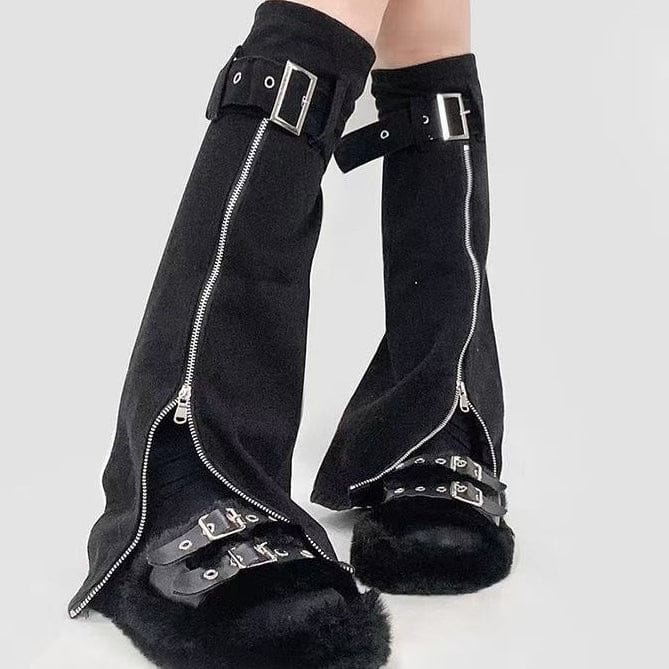 Women’s Grunge Buckle Strap Zip Leg Warmers