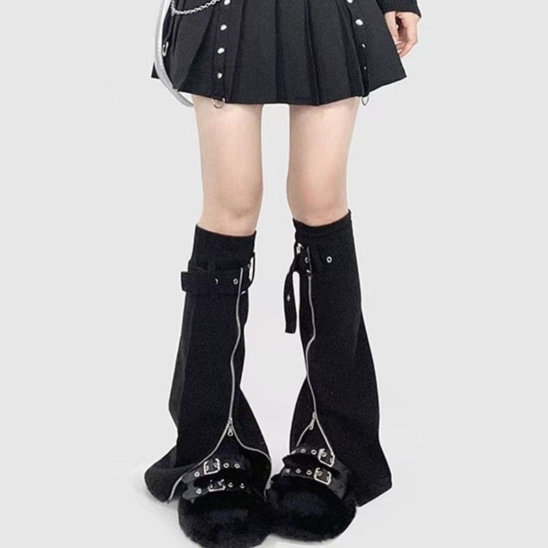 Women’s Grunge Buckle Strap Zip Leg Warmers