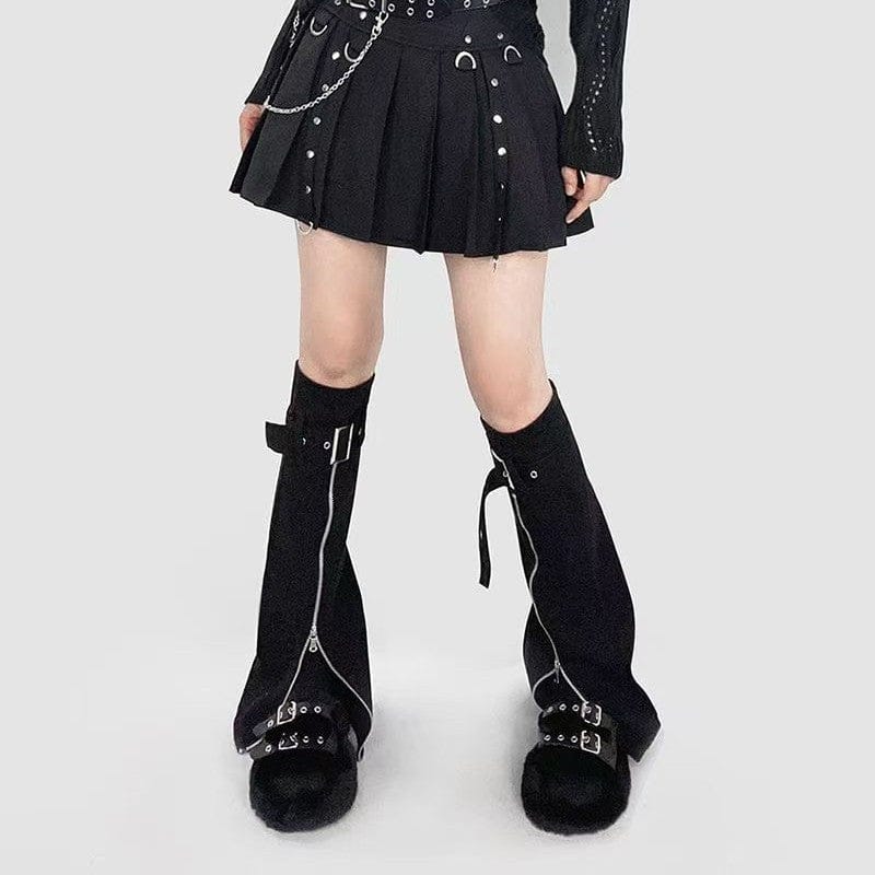 Women’s Grunge Buckle Strap Zip Leg Warmers