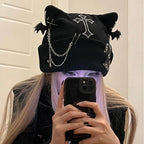 Women’s Grunge Cross Cat Ear Knitted Beanie Hat