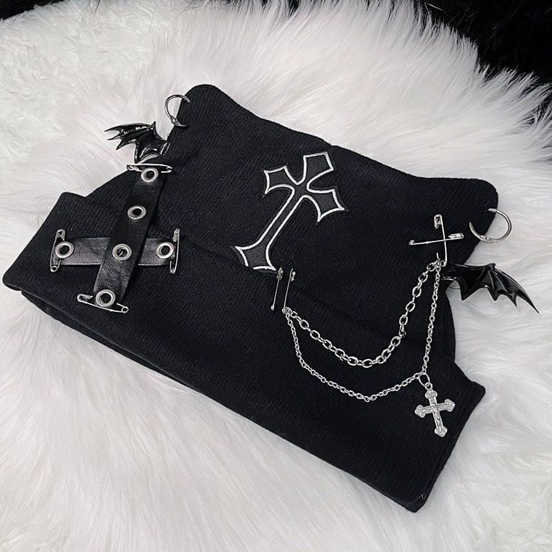 Women’s Grunge Cross Cat Ear Knitted Beanie Hat