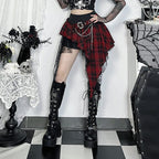 Women’s Grunge Irregular Lace Hem Plaid Skirt