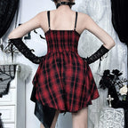 Women’s Grunge Plaid Irregular Lace-up Slip Dress