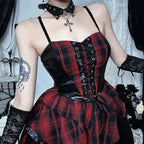 Women’s Grunge Plaid Irregular Lace-up Slip Dress