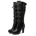 Women’s Punk Buckled Lace-up High Boots