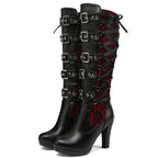 Women’s Punk Buckled Lace-up High Boots