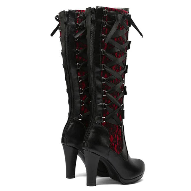 Women’s Punk Buckled Lace-up High Boots