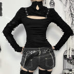 Women’s Punk Cut-out Buckle-up Long Sleeved Shirt