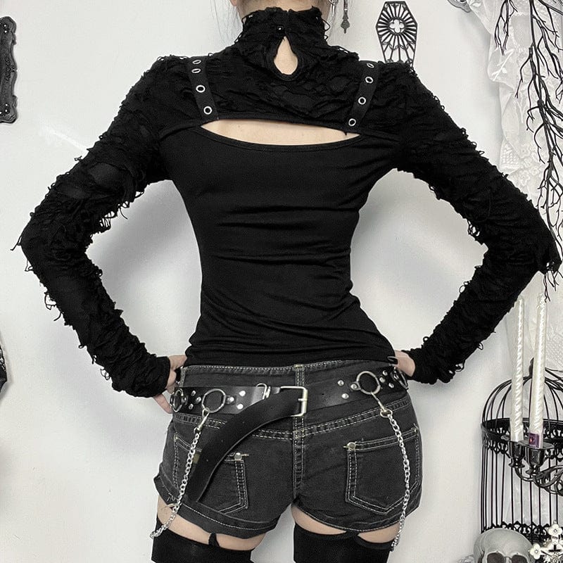 Women’s Punk Cut-out Buckle-up Long Sleeved Shirt