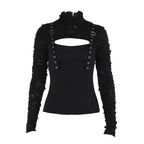Women’s Punk Cut-out Buckle-up Long Sleeved Shirt