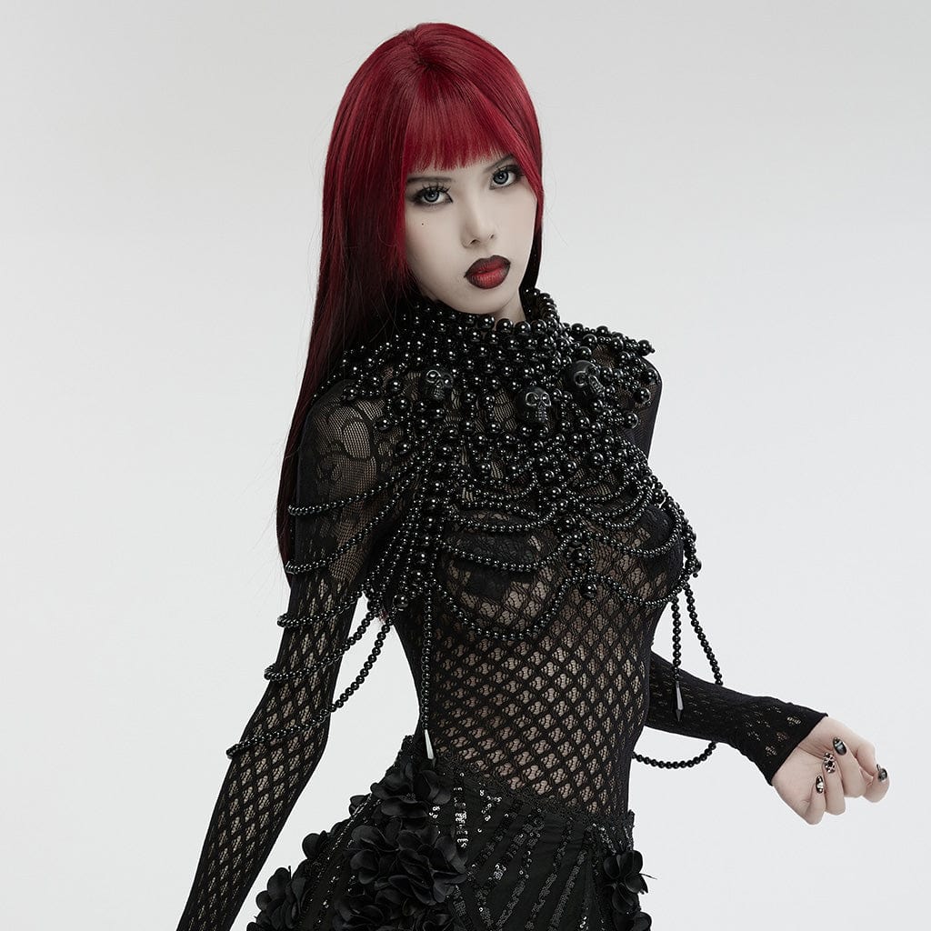 Women’s Gothic Skull Layered Beaded Neckwear
