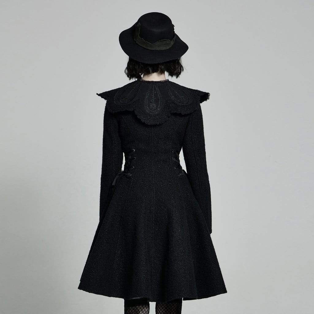 Women’s Lolita Black Woolen Coat With Removable Collar