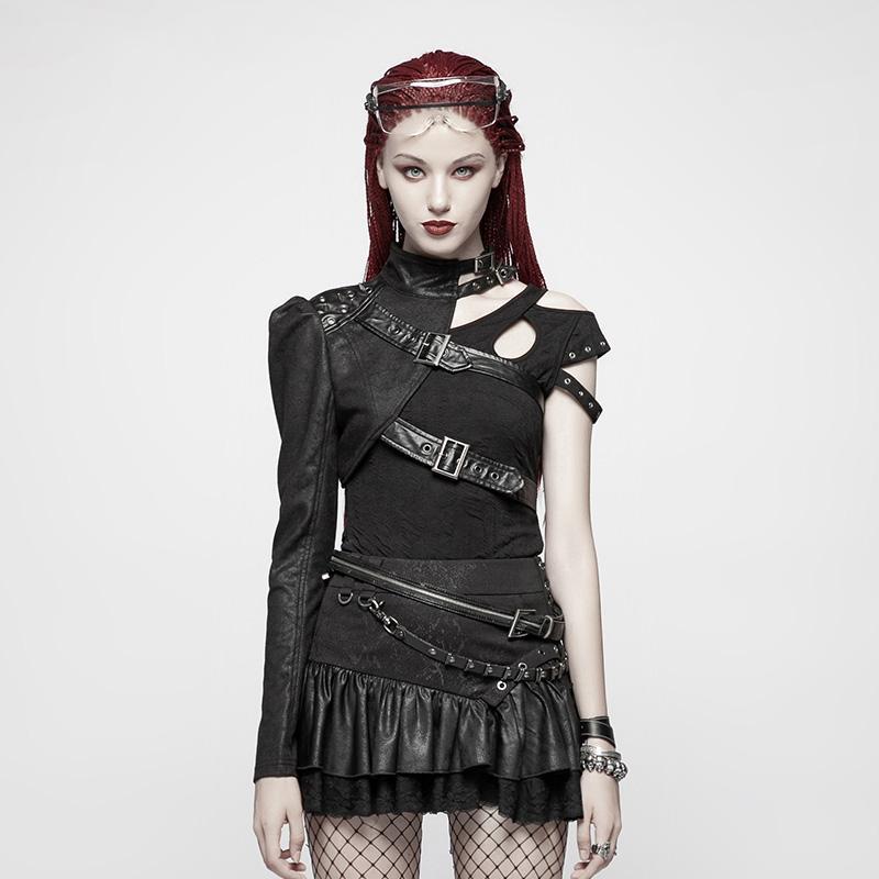 Women’s Punk One-Arm Short Black Jacket