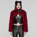 Women’s Punk Stand Collar Faux Fur Short Jacket Red