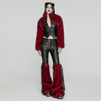 Women’s Punk Stand Collar Faux Fur Short Jacket Red