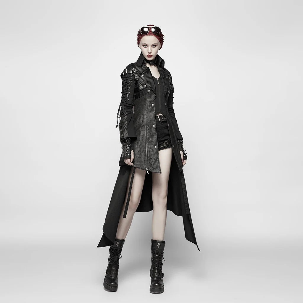 Women’s Punk Studded Faux Leather Zipper Jacket Black